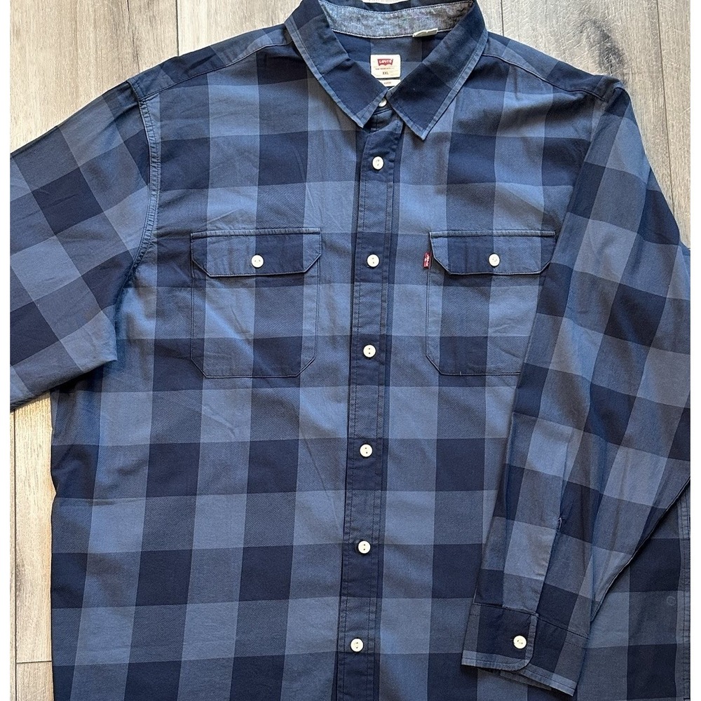 Levi Men's‎ Plaid Button Down Long Sleeve Shirt Blue XXL Blue Navy Plaid